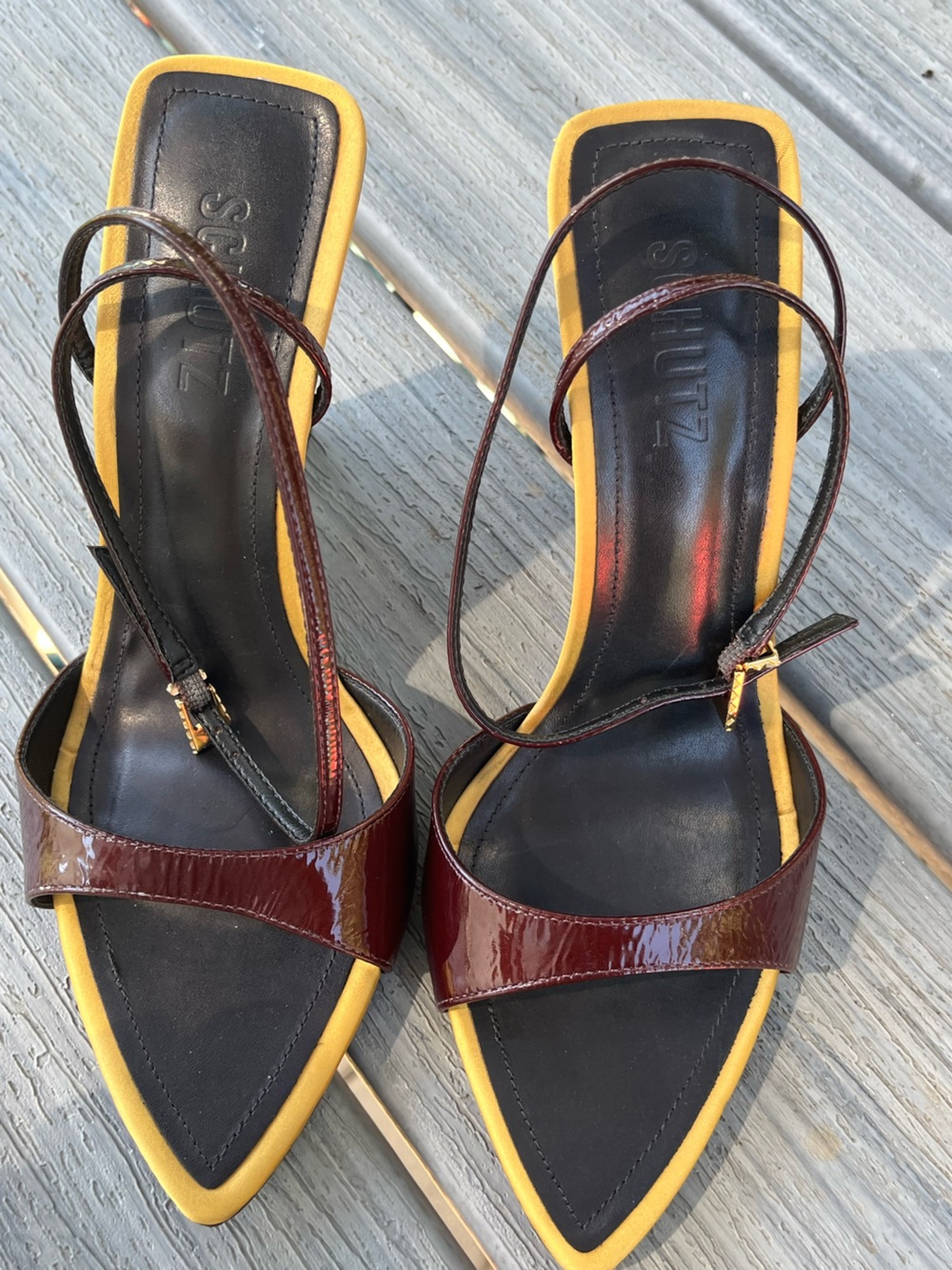 Schultz Elodie Burgundy Patent Slingback Sandals Wedge Preppy 7. 5 Pointed Toe